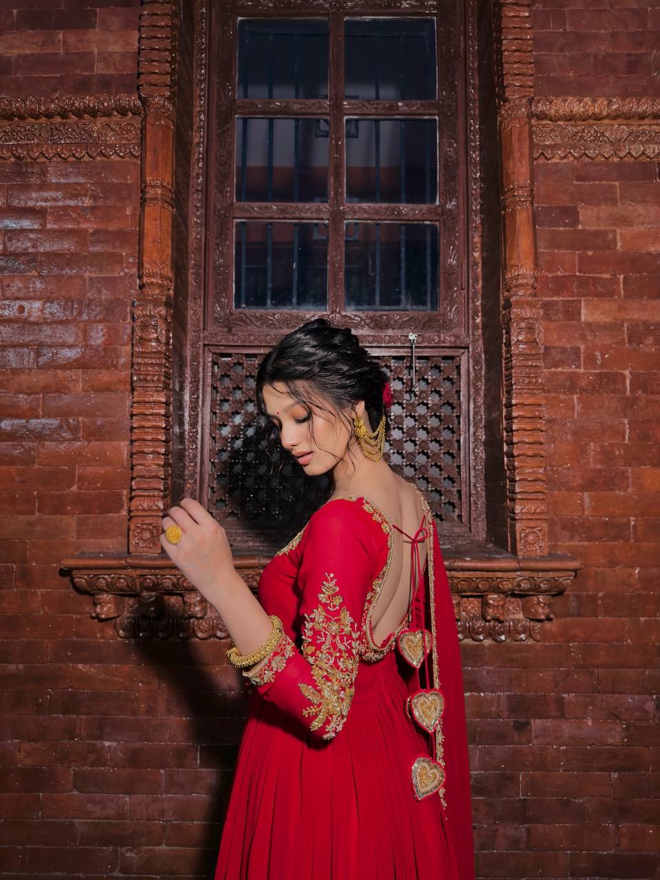 Two Shades of Royal Draped in Olive Grace and Scarlet Majesty