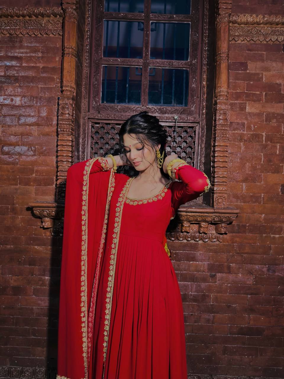 Two Shades of Royal Draped in Olive Grace and Scarlet Majesty