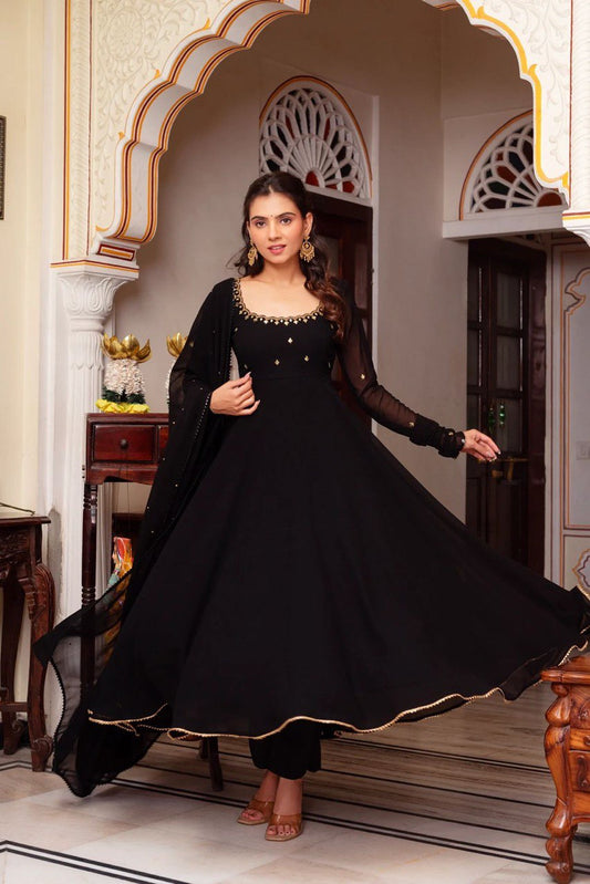 Mehfil Black Grace Ensemble Handwork Anarkali Suit
