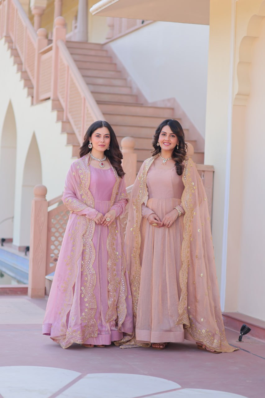 Mahi Designed Fendy Chiffon Sequins-Multi Embroidered Cut-Work Gown
