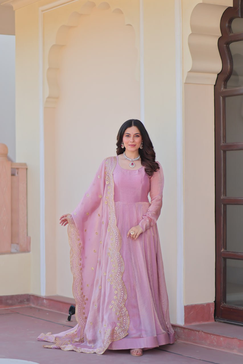Mahi Designed Fendy Chiffon Sequins-Multi Embroidered Cut-Work Gown