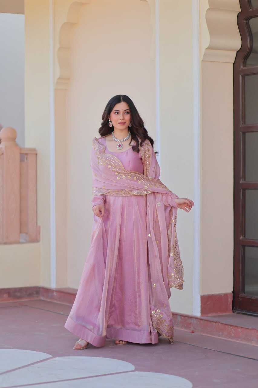 Mahi Designed Fendy Chiffon Sequins-Multi Embroidered Cut-Work Gown