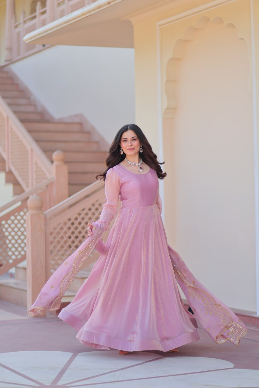 Mahi Designed Fendy Chiffon Sequins-Multi Embroidered Cut-Work Gown