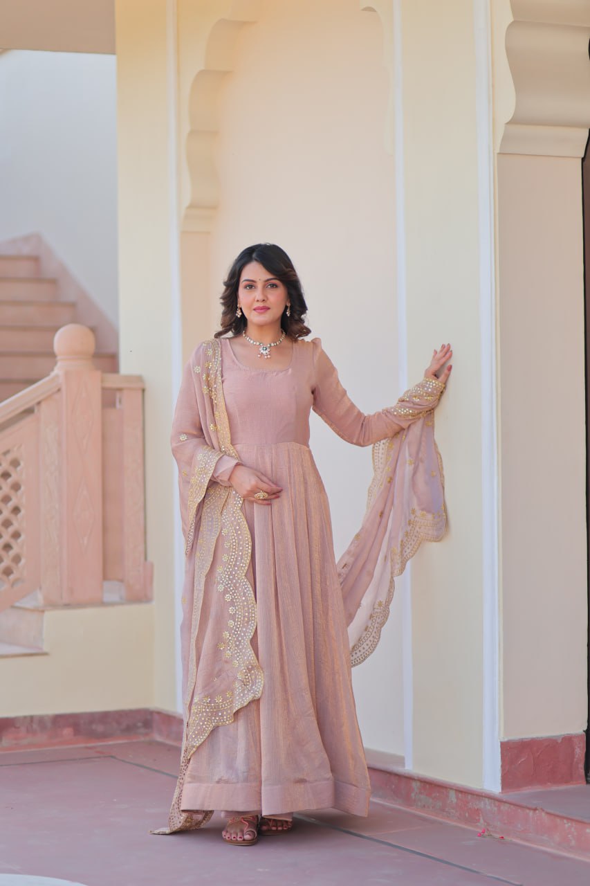 Mahi Designed Fendy Chiffon Sequins-Multi Embroidered Cut-Work Gown