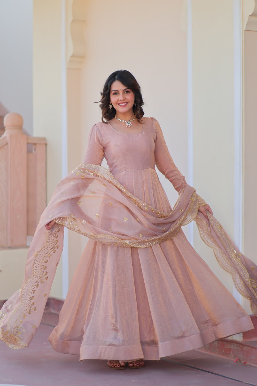 Mahi Designed Fendy Chiffon Sequins-Multi Embroidered Cut-Work Gown