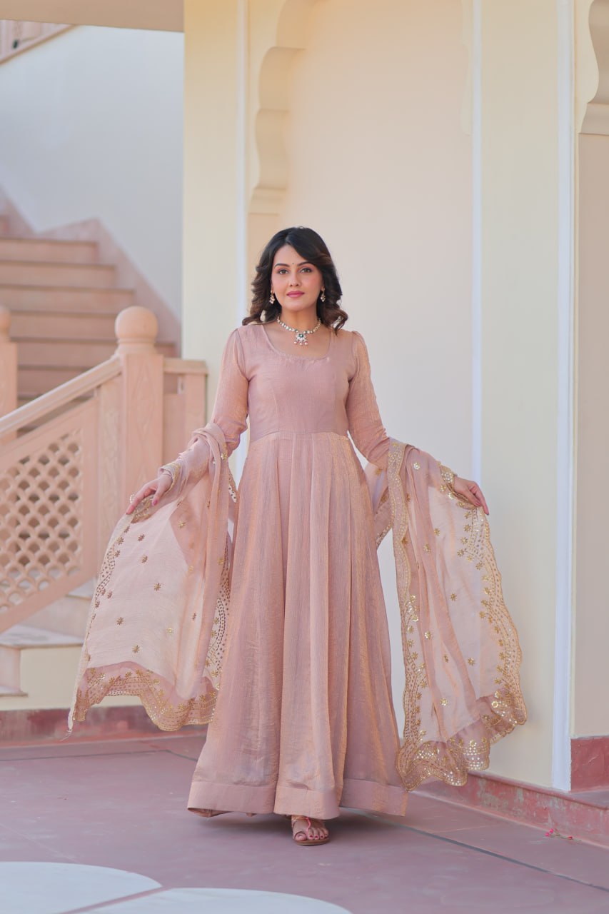 Mahi Designed Fendy Chiffon Sequins-Multi Embroidered Cut-Work Gown