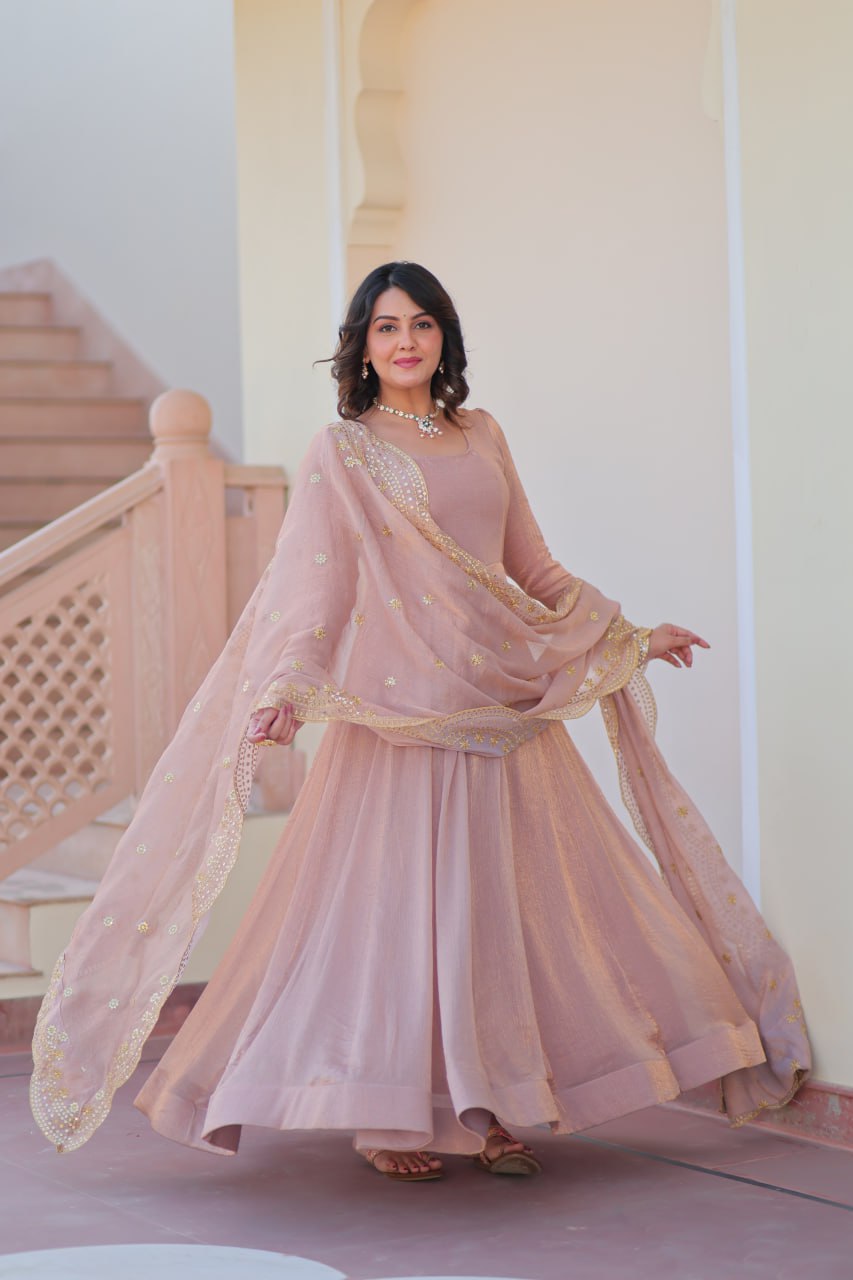 Mahi Designed Fendy Chiffon Sequins-Multi Embroidered Cut-Work Gown