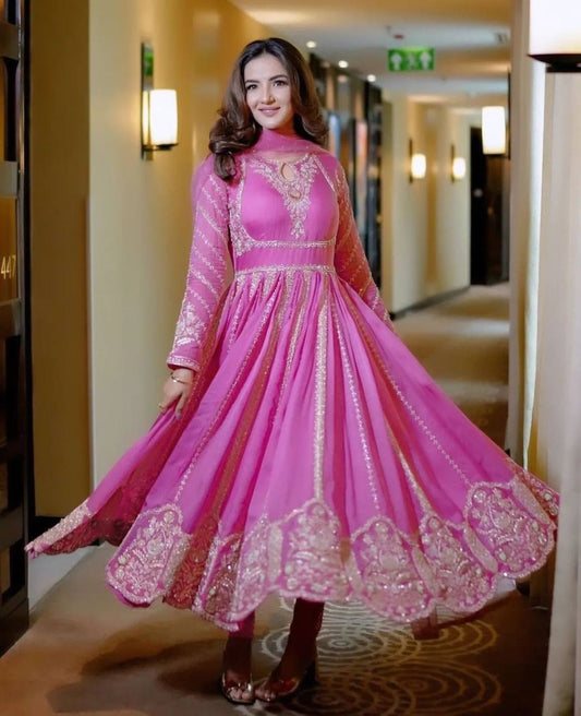 Pink Bluse Designer Party Wear Faux Georgette Gown