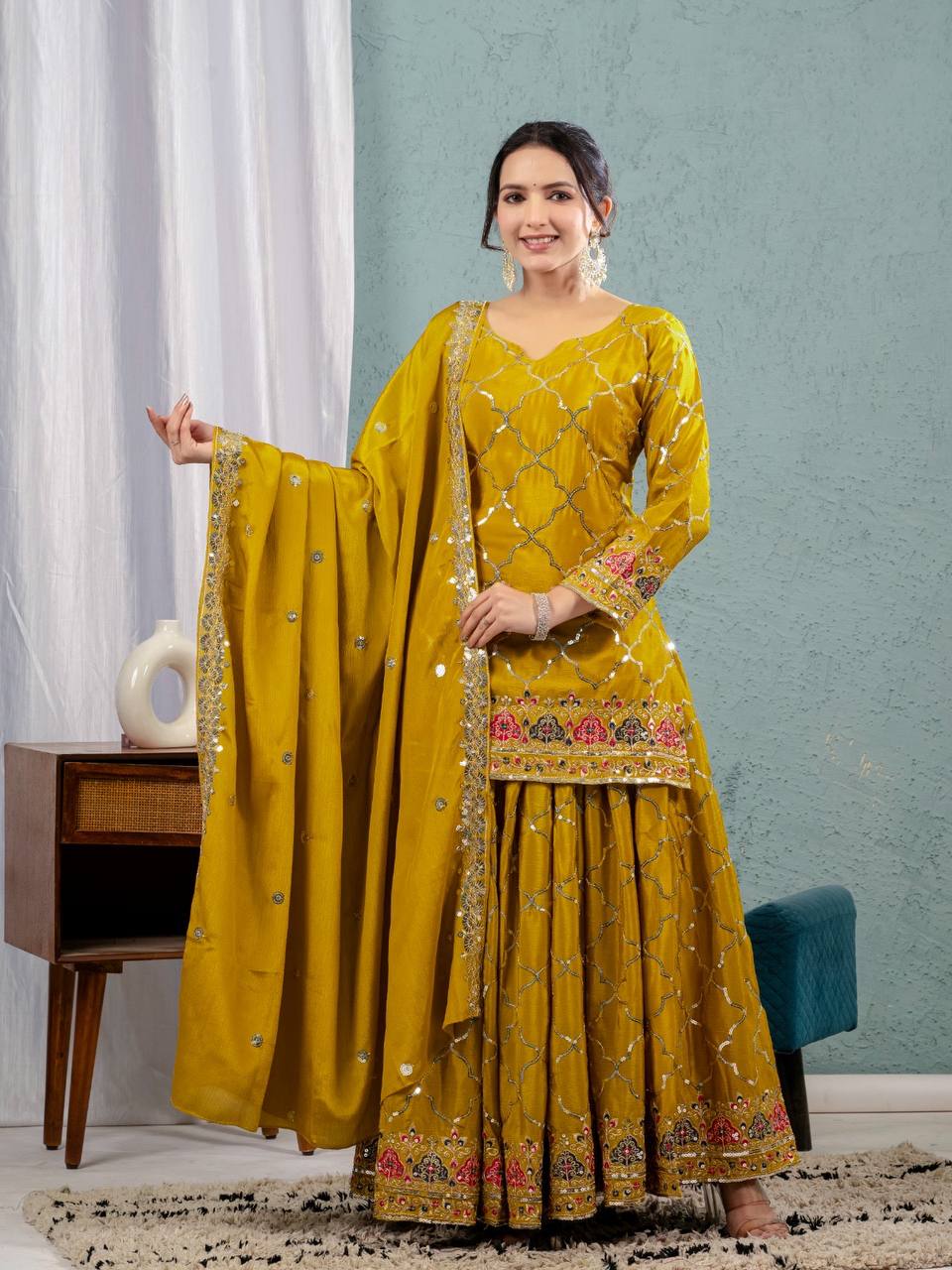 Swara Gold Zari Glimmers on Royal Weaves Sharara Set