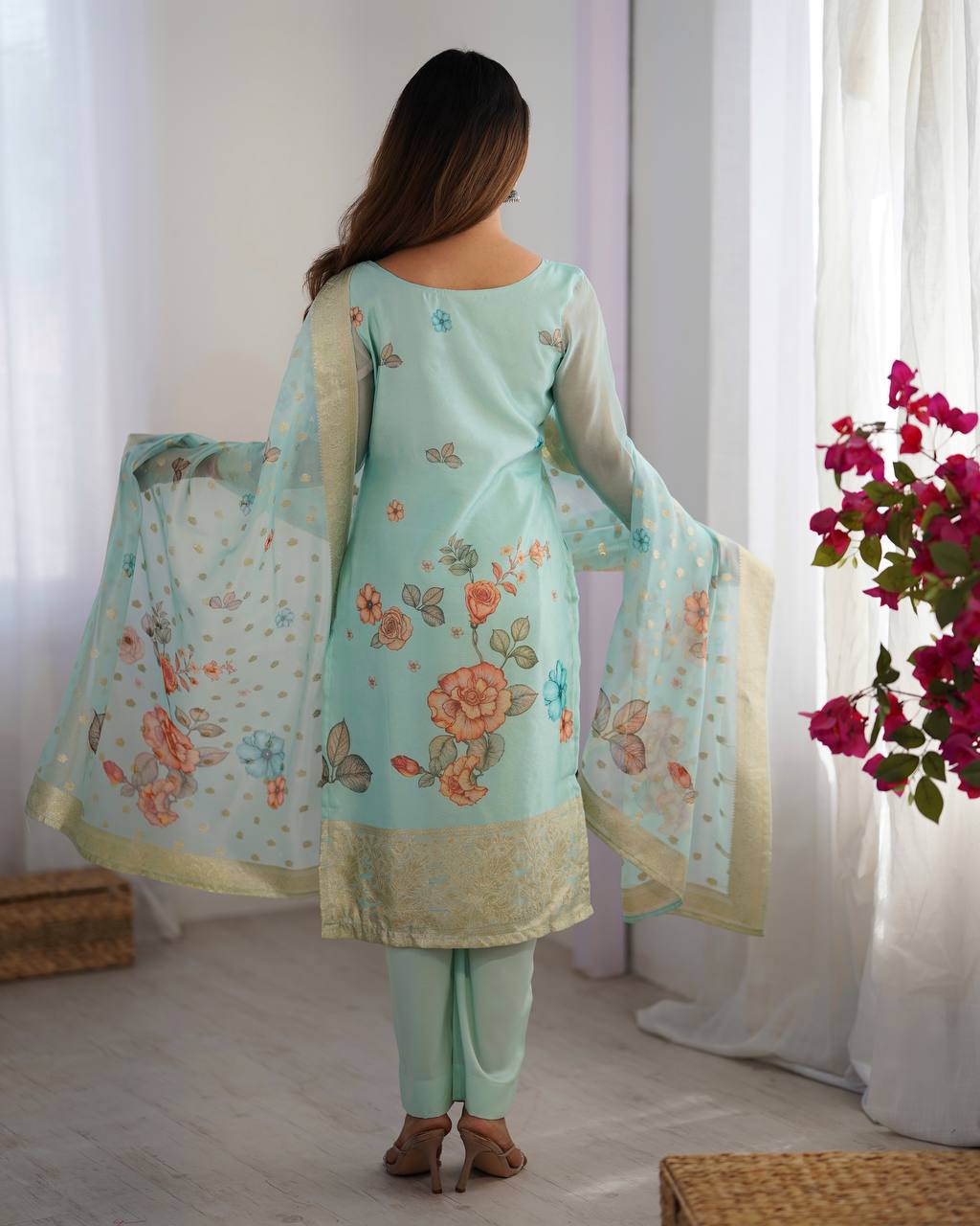 Chanderi Noir Bloom Digital Print Set
