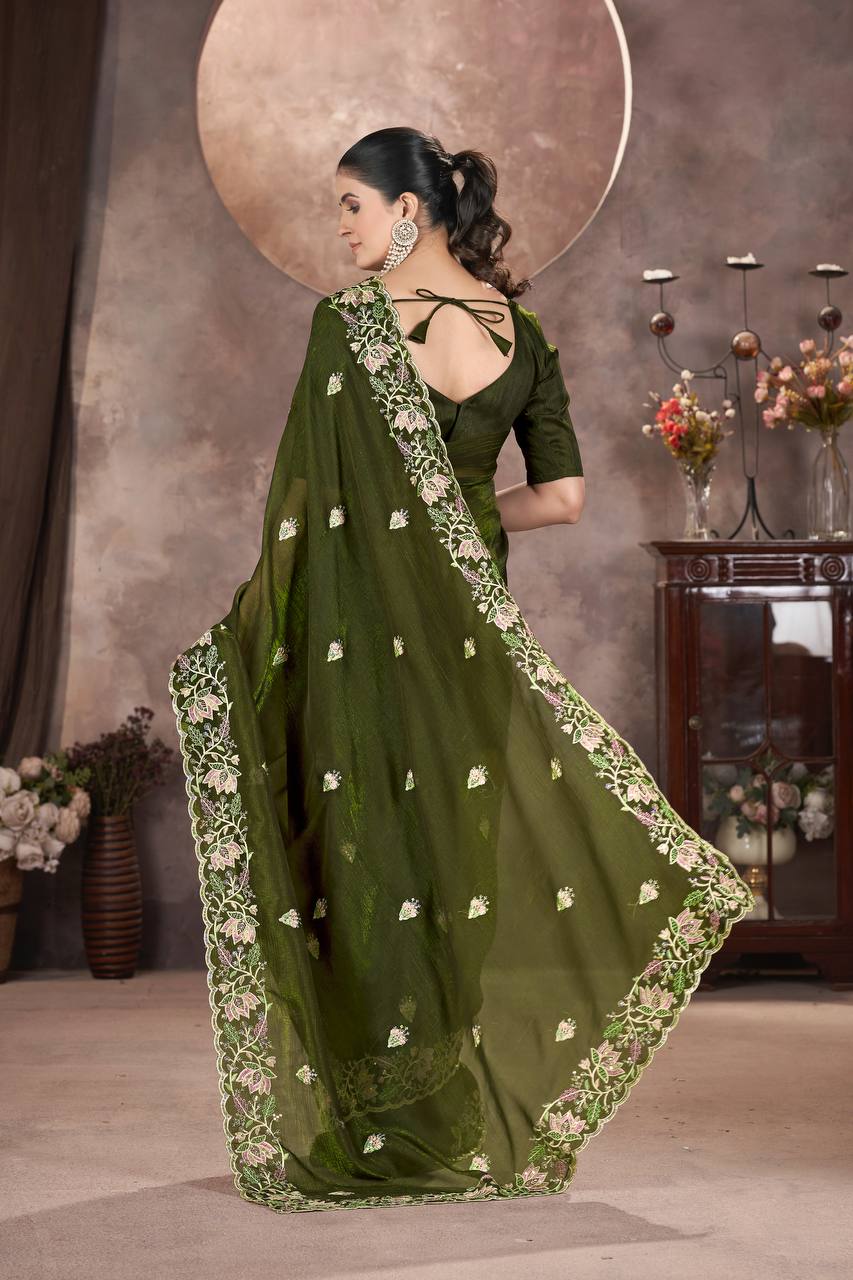 Zariya Gold Crunchy Malti Colour Designer Saree