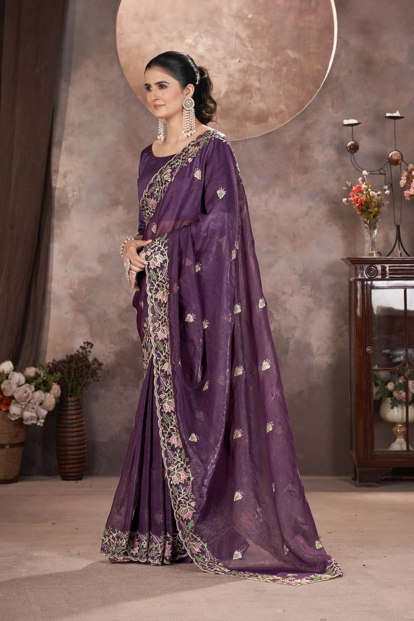 Zariya Gold Crunchy Malti Colour Designer Saree