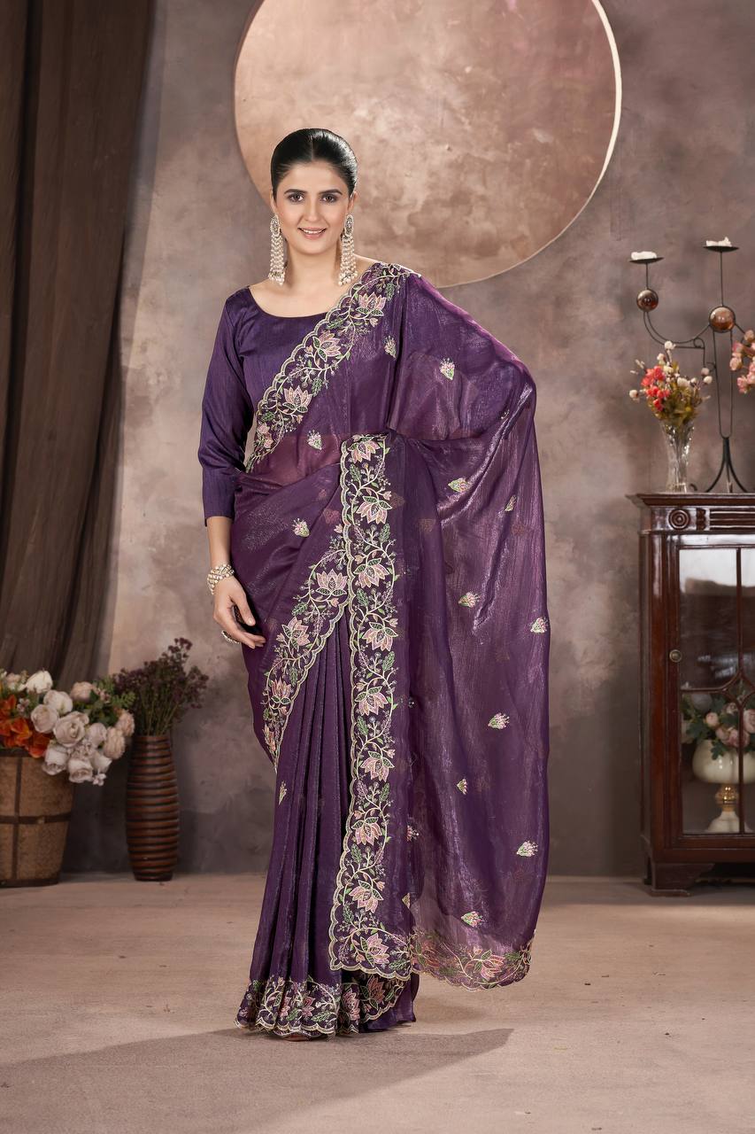 Zariya Gold Crunchy Malti Colour Designer Saree