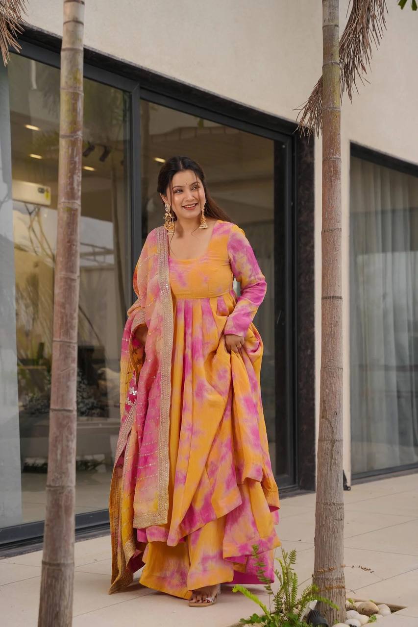 Golden Hour Glam Designer Ethnic Wear Peach & Magenta Suit Set