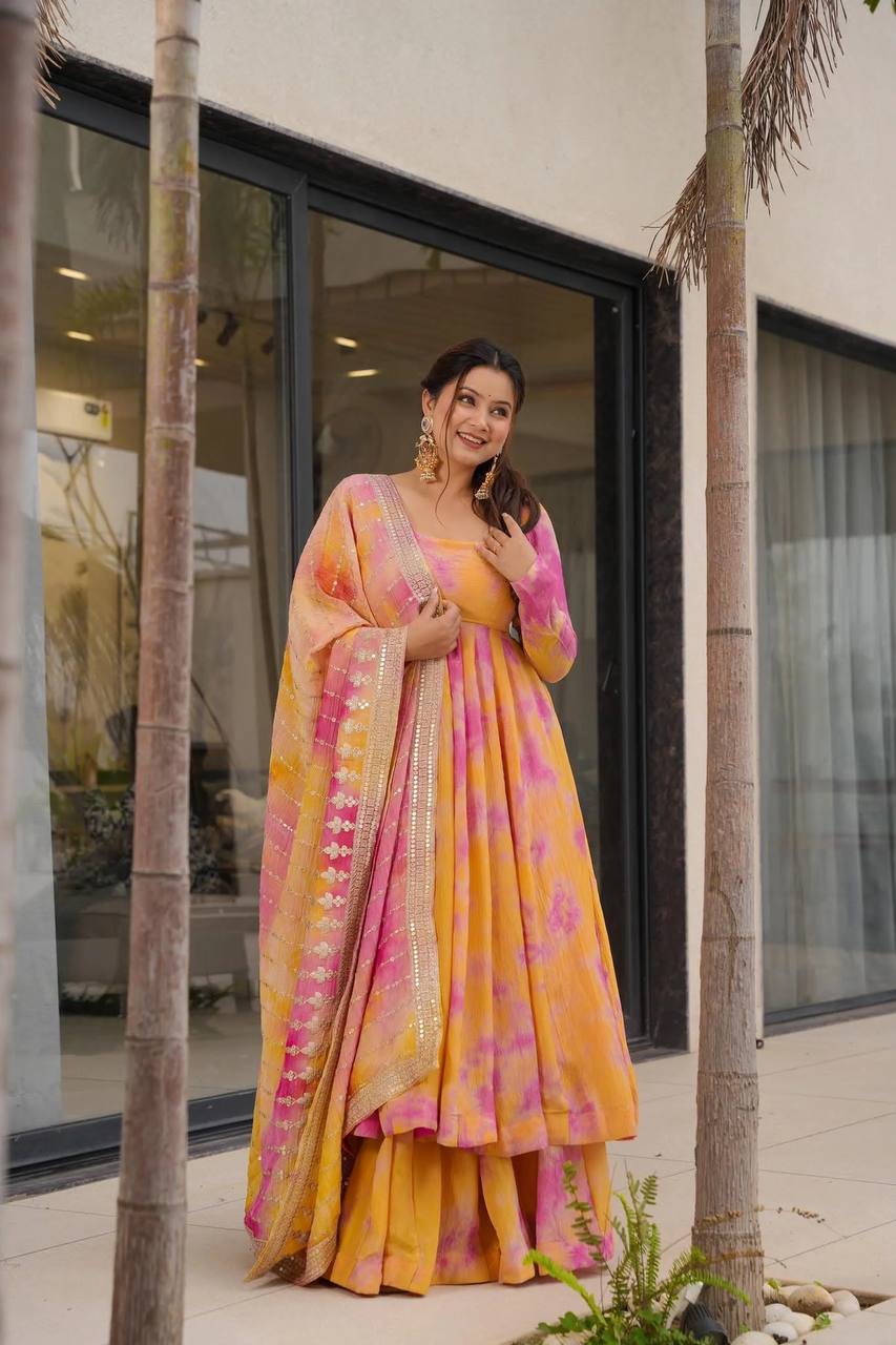 Golden Hour Glam Designer Ethnic Wear Peach & Magenta Suit Set