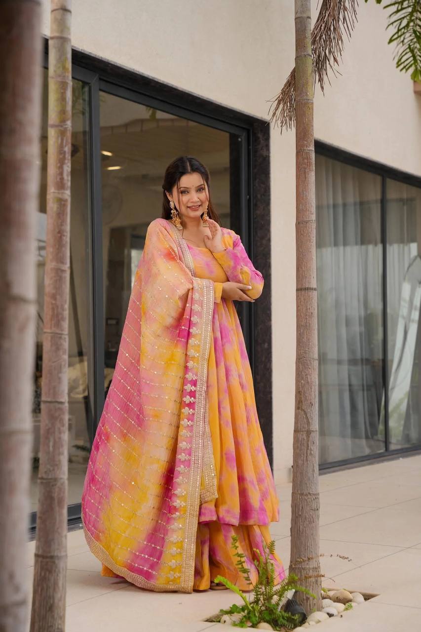 Golden Hour Glam Designer Ethnic Wear Peach & Magenta Suit Set