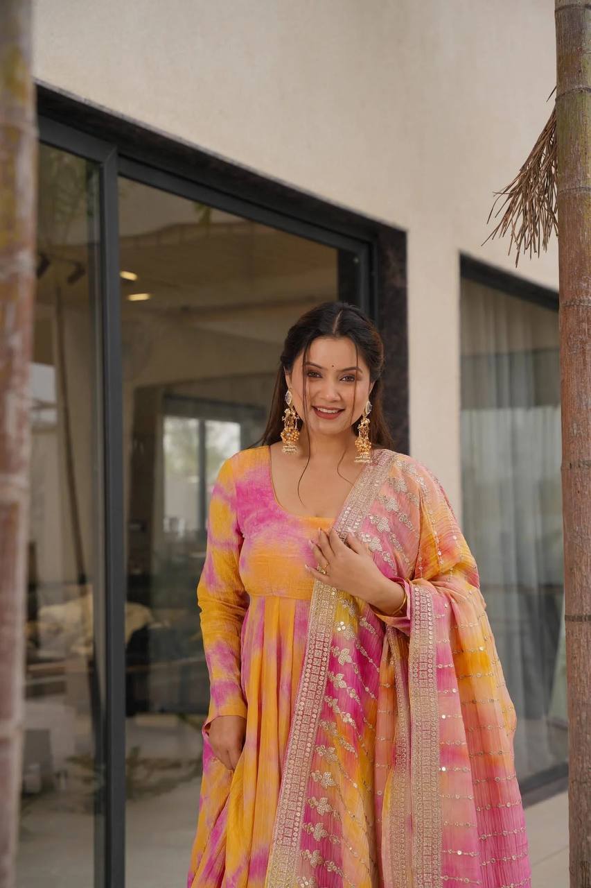 Golden Hour Glam Designer Ethnic Wear Peach & Magenta Suit Set