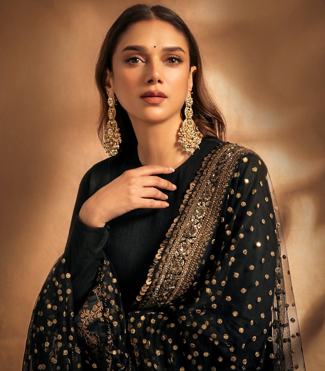 Aditi's Black Colour Embroidered Anarkali Suit Set