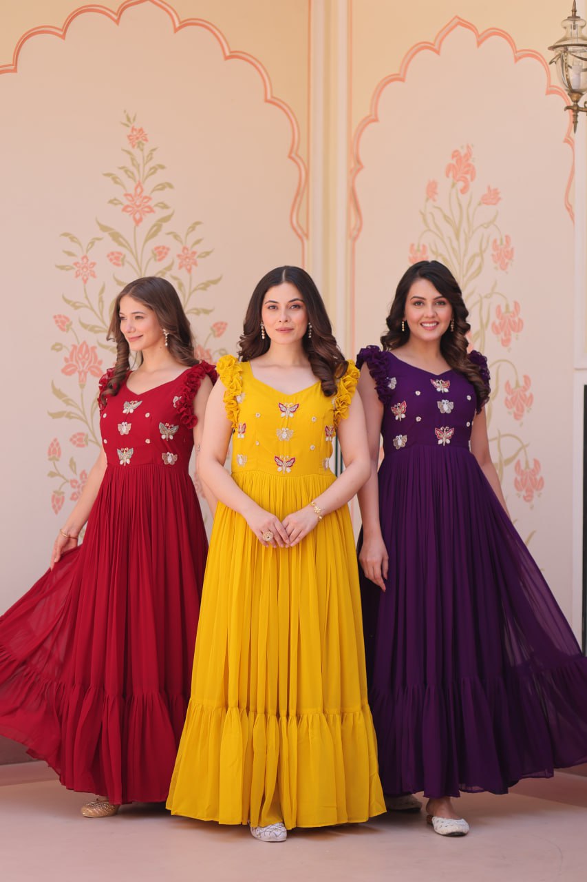 Era Designer Butterfly Bloom Multithreaded Festive Flow Gown