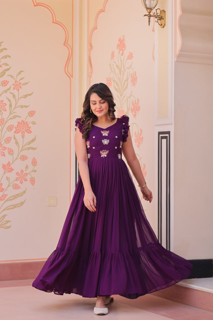 Era Designer Butterfly Bloom Multithreaded Festive Flow Gown