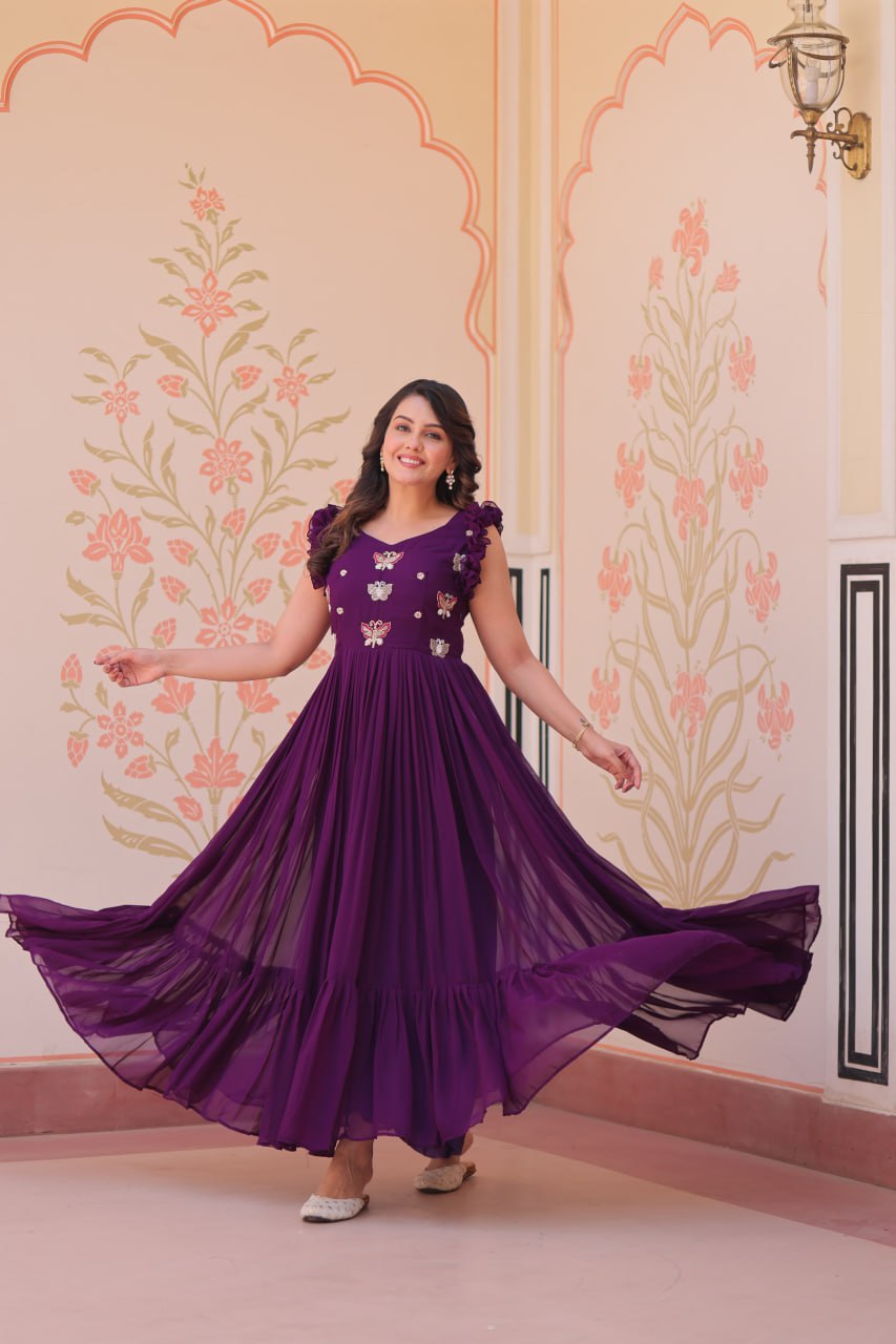 Era Designer Butterfly Bloom Multithreaded Festive Flow Gown