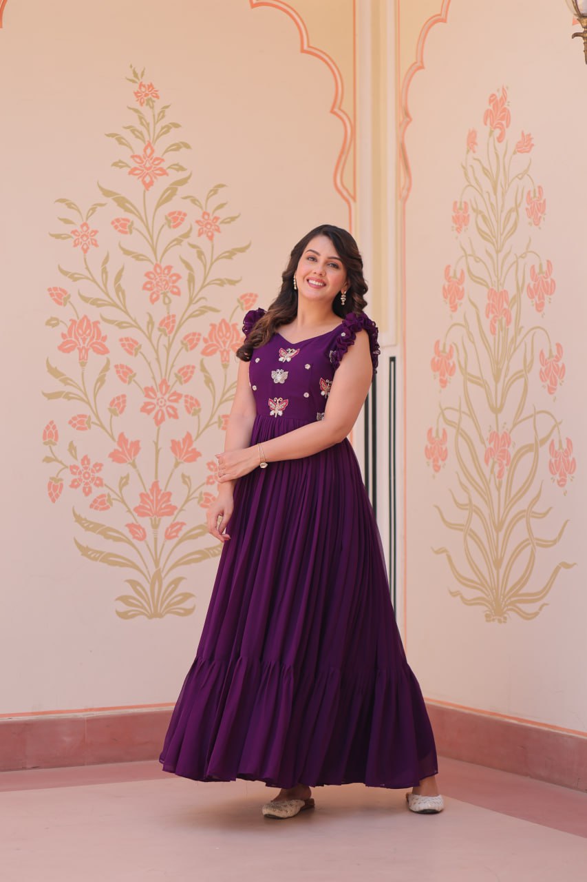 Era Designer Butterfly Bloom Multithreaded Festive Flow Gown