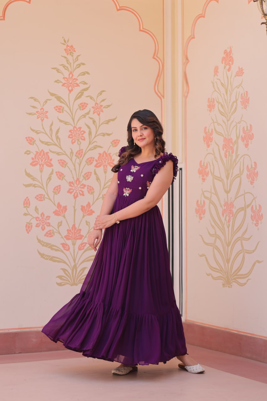 Era Designer Butterfly Bloom Multithreaded Festive Flow Gown