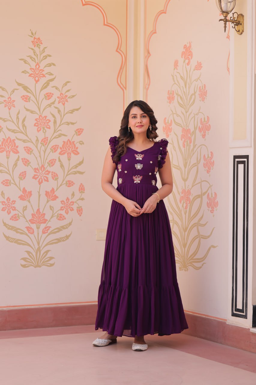 Era Designer Butterfly Bloom Multithreaded Festive Flow Gown