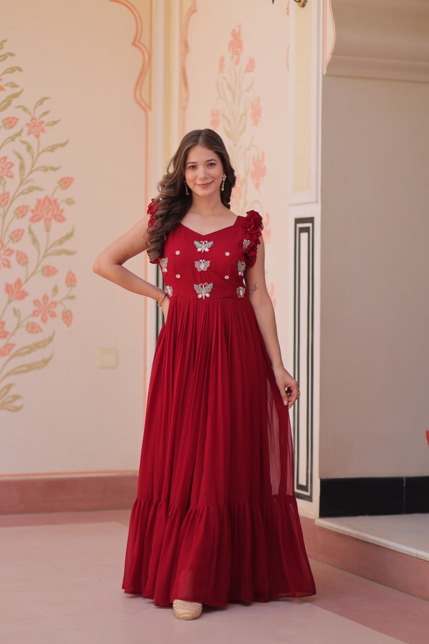 Era Designer Butterfly Bloom Multithreaded Festive Flow Gown