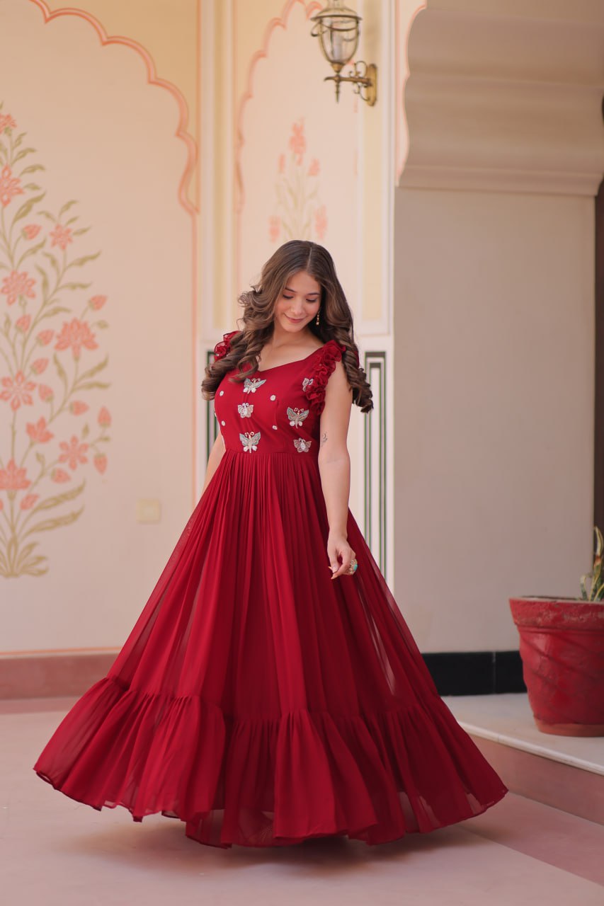 Era Designer Butterfly Bloom Multithreaded Festive Flow Gown