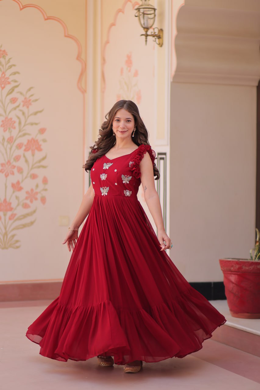 Era Designer Butterfly Bloom Multithreaded Festive Flow Gown