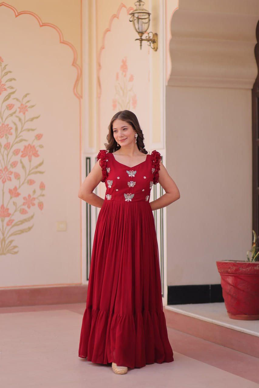 Era Designer Butterfly Bloom Multithreaded Festive Flow Gown