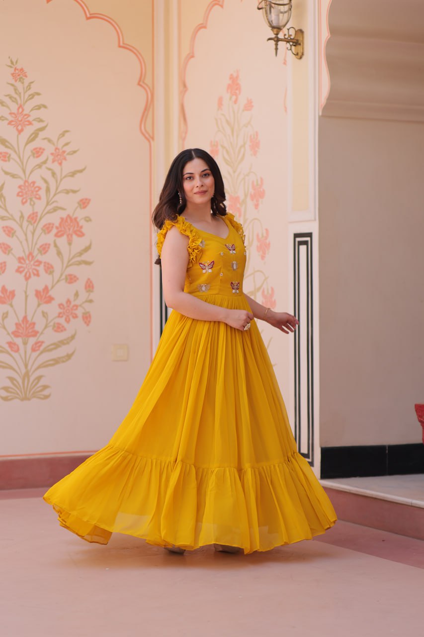 Era Designer Butterfly Bloom Multithreaded Festive Flow Gown