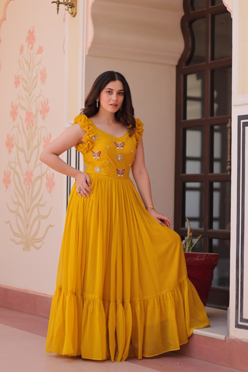 Era Designer Butterfly Bloom Multithreaded Festive Flow Gown