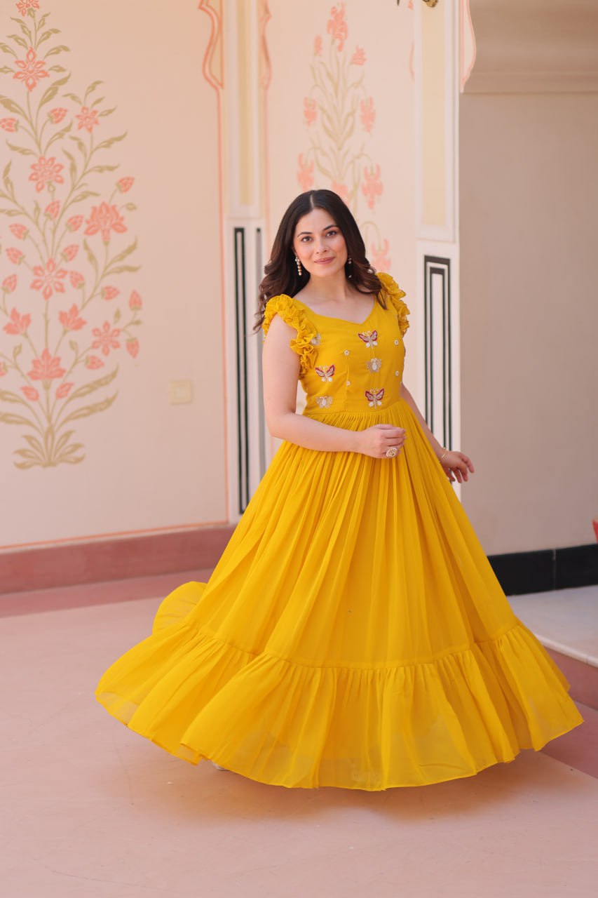 Era Designer Butterfly Bloom Multithreaded Festive Flow Gown