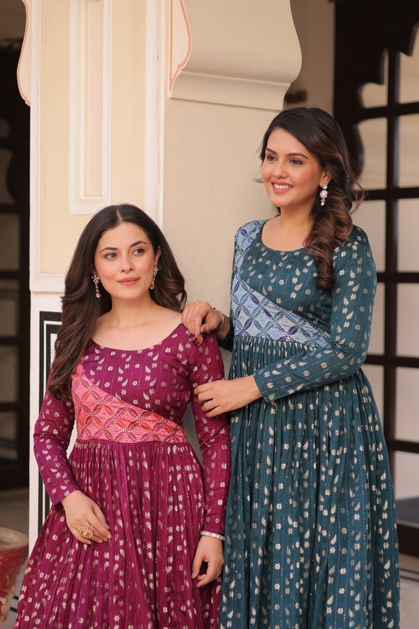 Avni Designer Partyware Staple Jequard Weaving work Gown