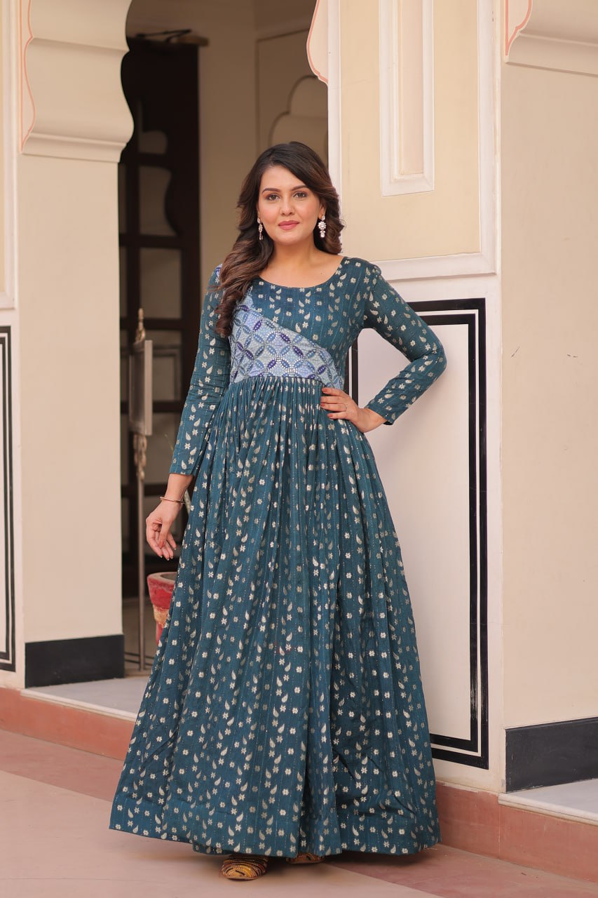 Avni Designer Partyware Staple Jequard Weaving work Gown