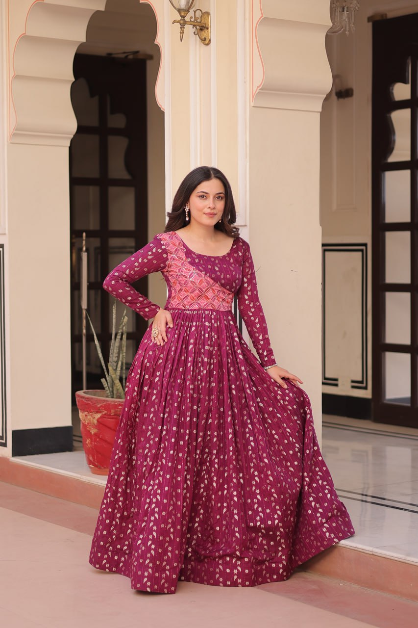 Avni Designer Partyware Staple Jequard Weaving work Gown
