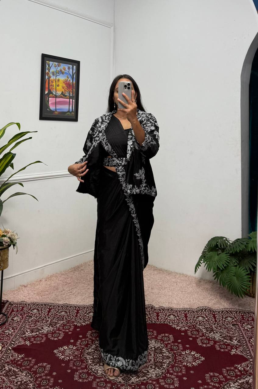 Ethereal Drapes and Timeless Grace The Art of the Shrug Saree
