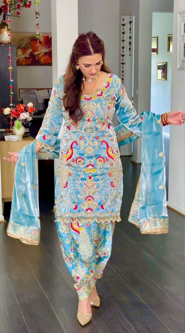 Aqua Elegance Peacock Embroidered Salwar Suit