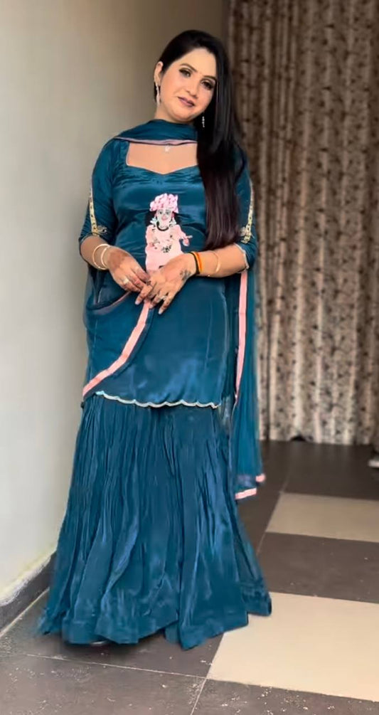 Krishna Leela Natural Crep Fancy Border Fully Flair Sharara