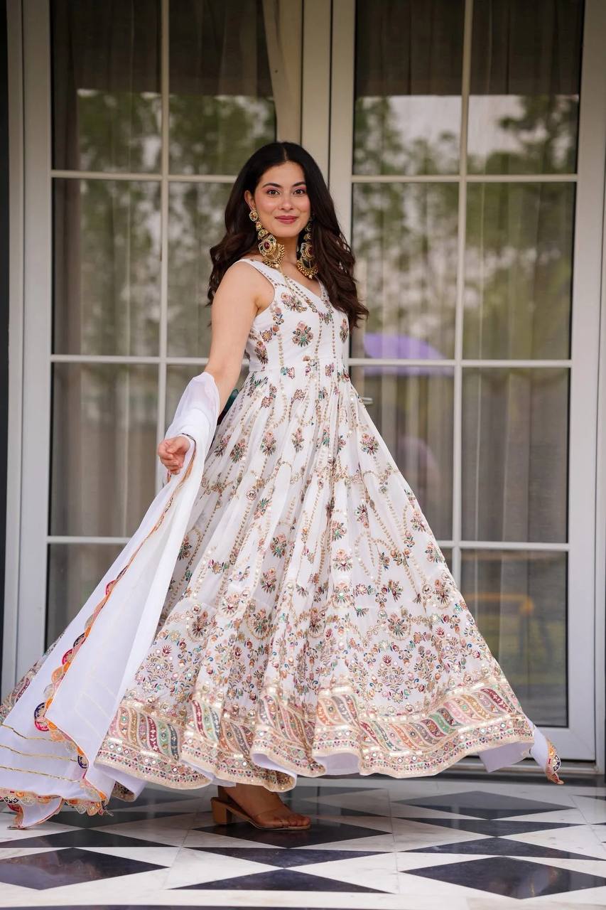 Ivory Symphony of Grace Embroidered Gown