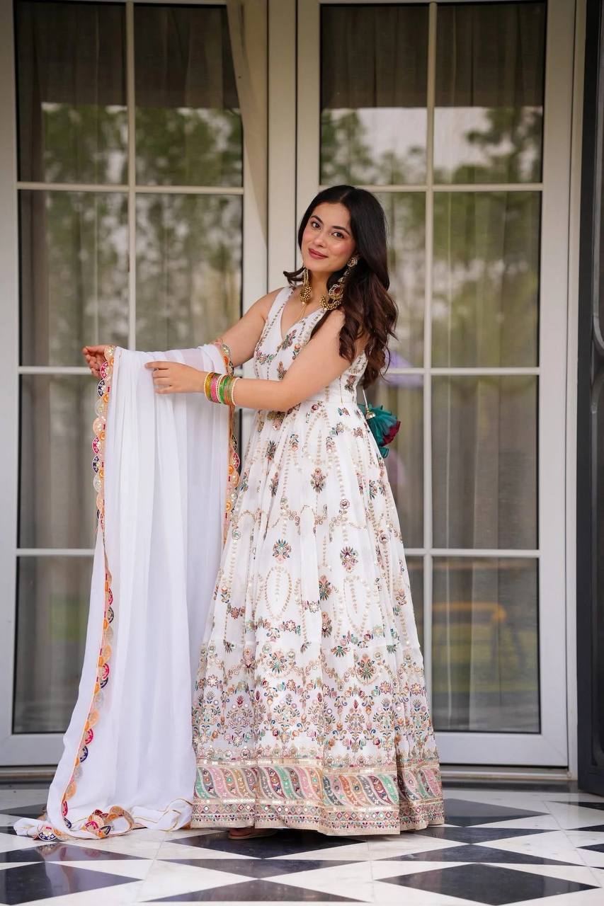 Ivory Symphony of Grace Embroidered Gown