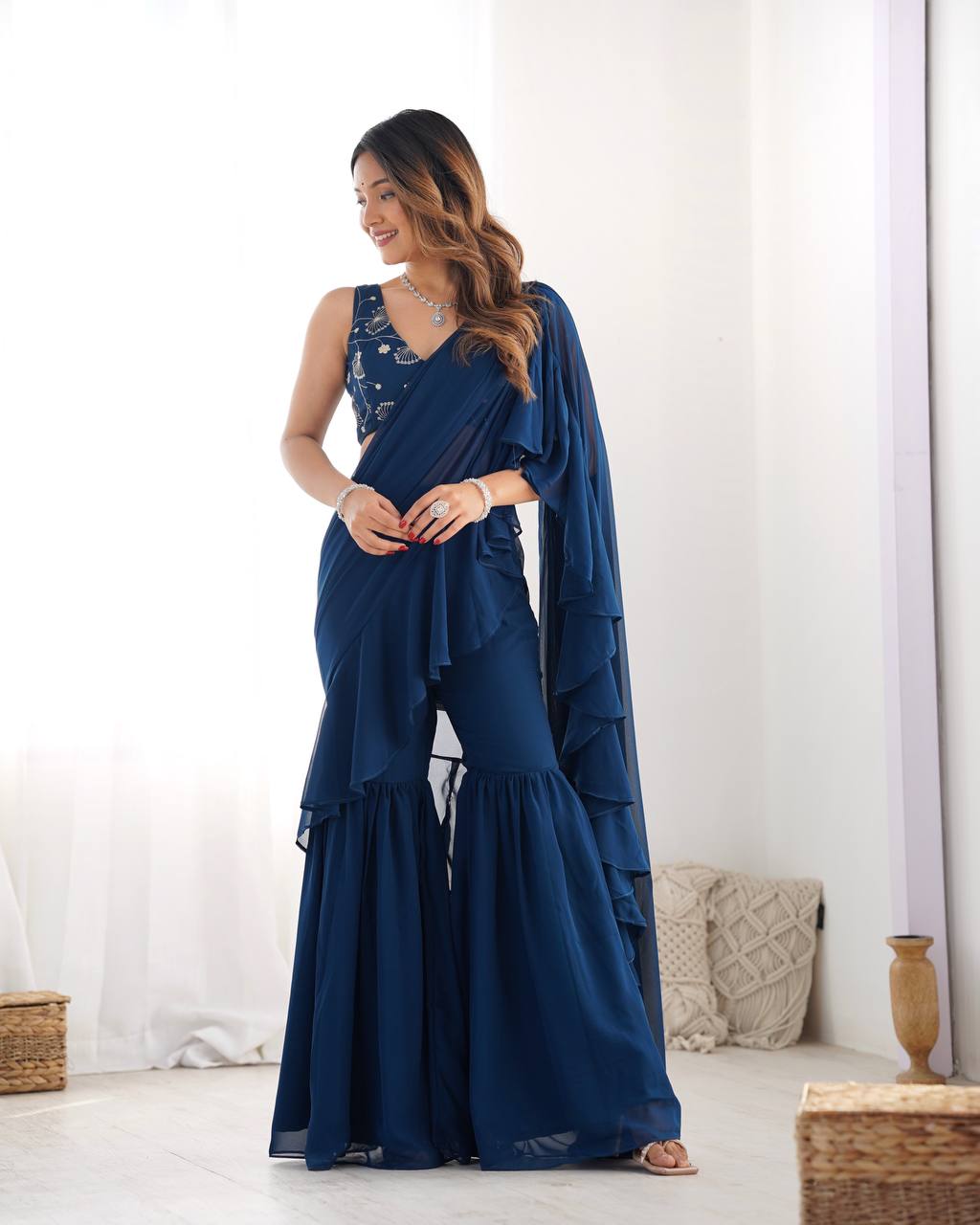 Ariyanika Classic Saree Sharara-Style Flared Ruffle Draping Saree