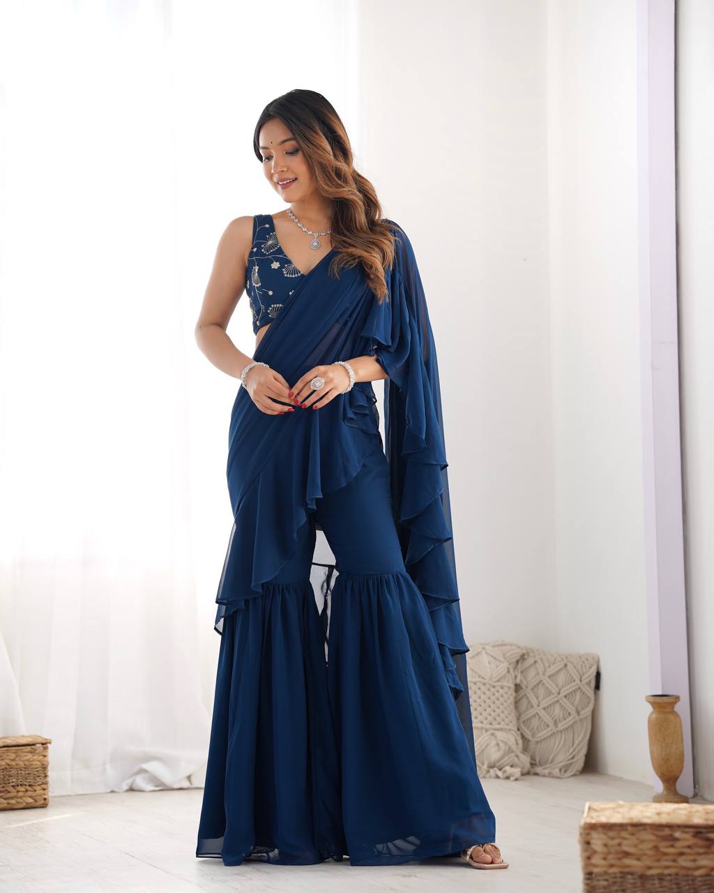 Ariyanika Classic Saree Sharara-Style Flared Ruffle Draping Saree