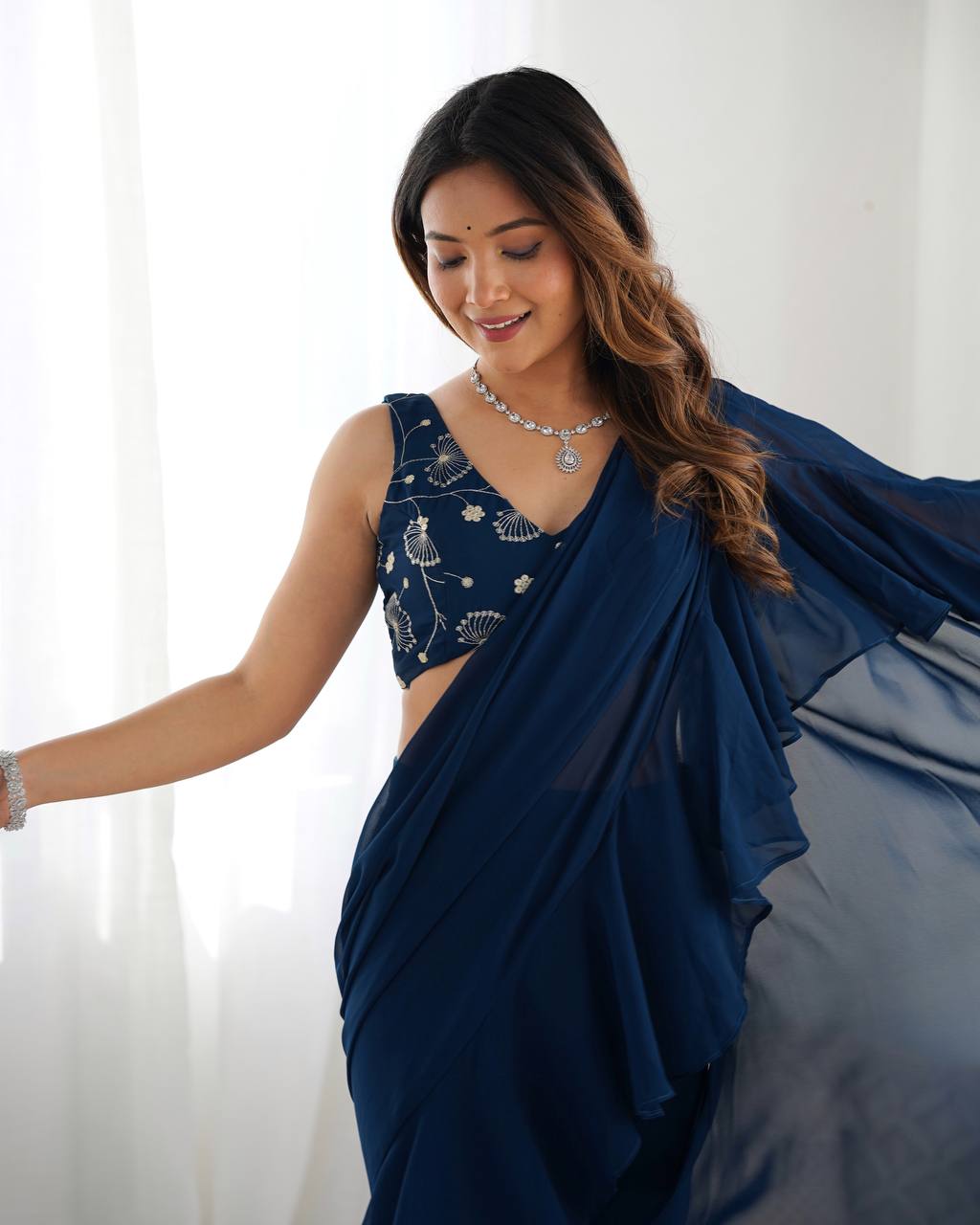 Ariyanika Classic Saree Sharara-Style Flared Ruffle Draping Saree