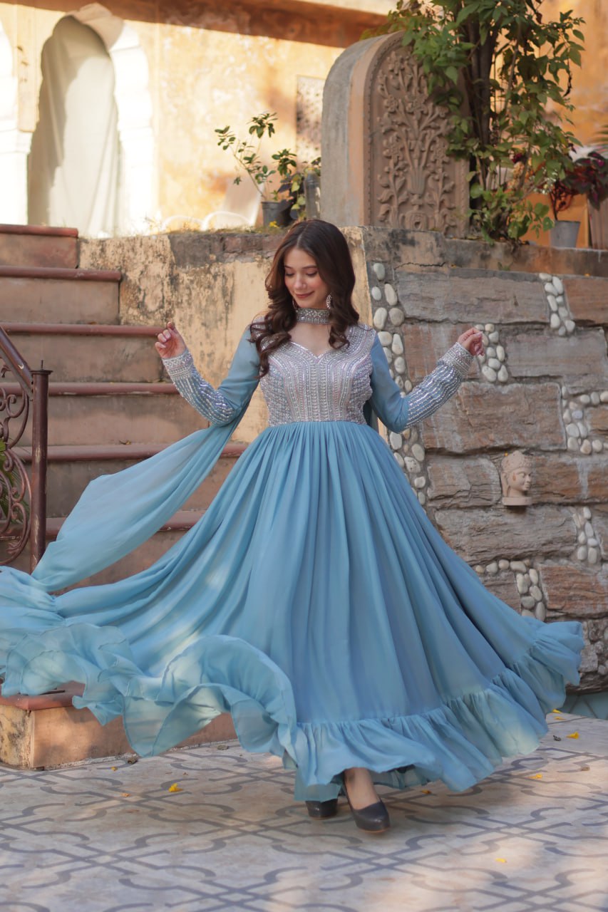 Samara Embroidered Anarkali Gown Set with Dupatta