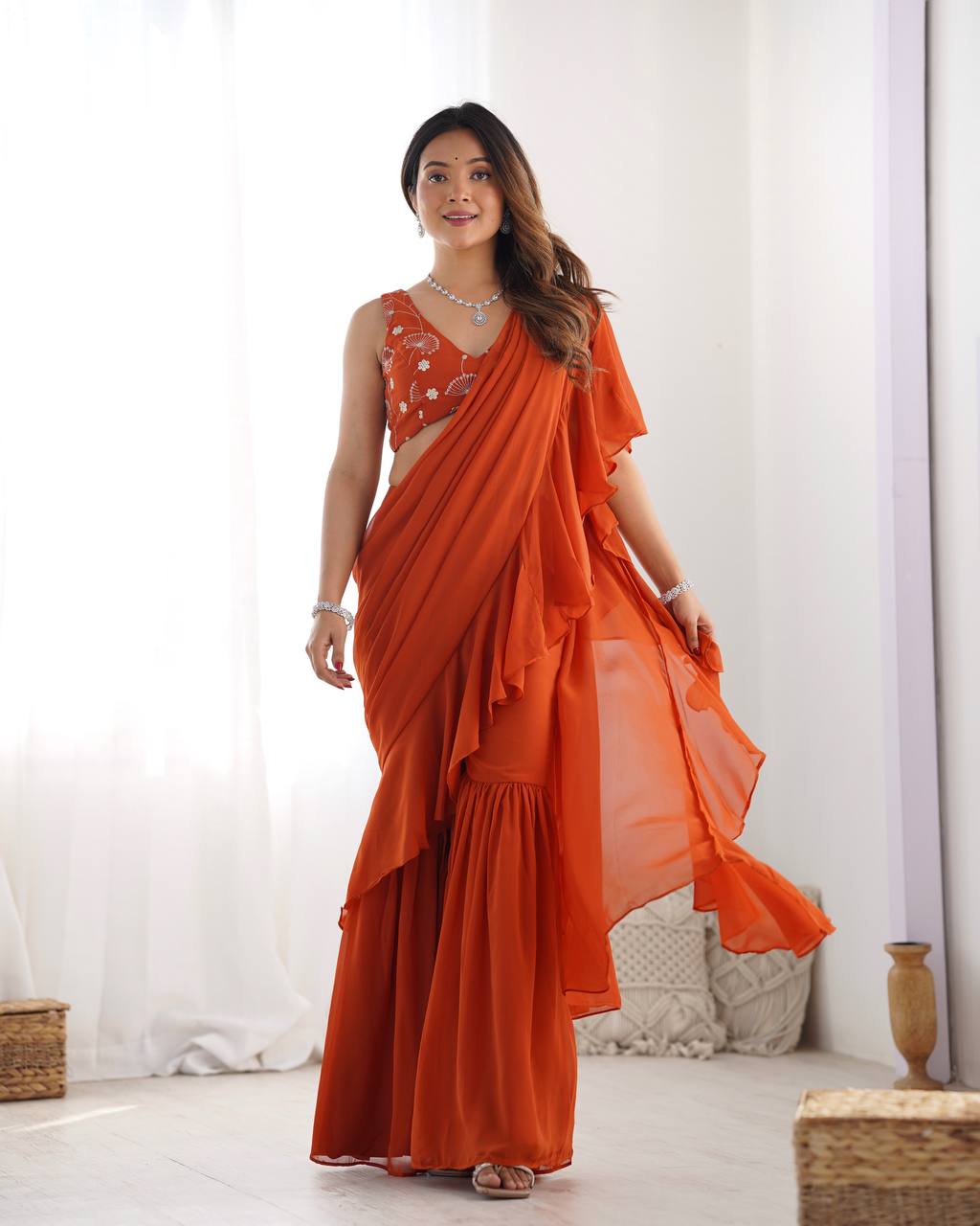 Ariyanika Classic Saree Sharara-Style Flared Ruffle Draping Saree