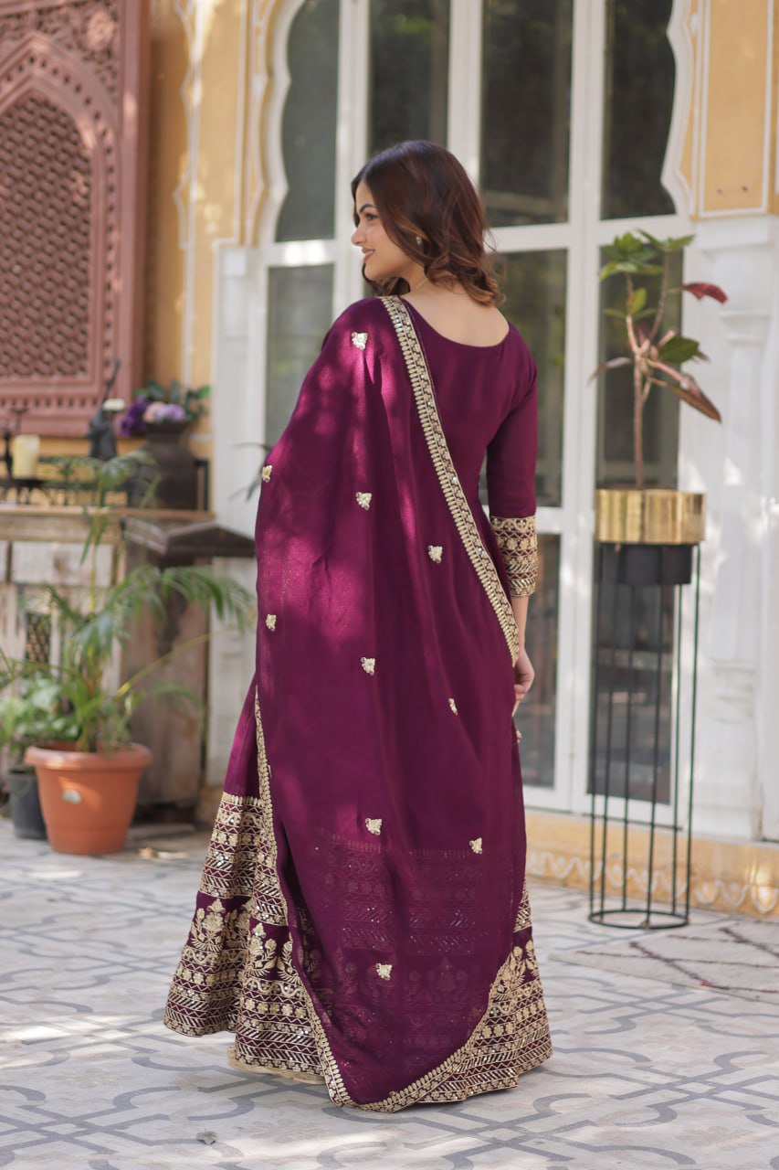 Kritisha Royal Gold Embroidery Flowing Dupatta With Anarkali