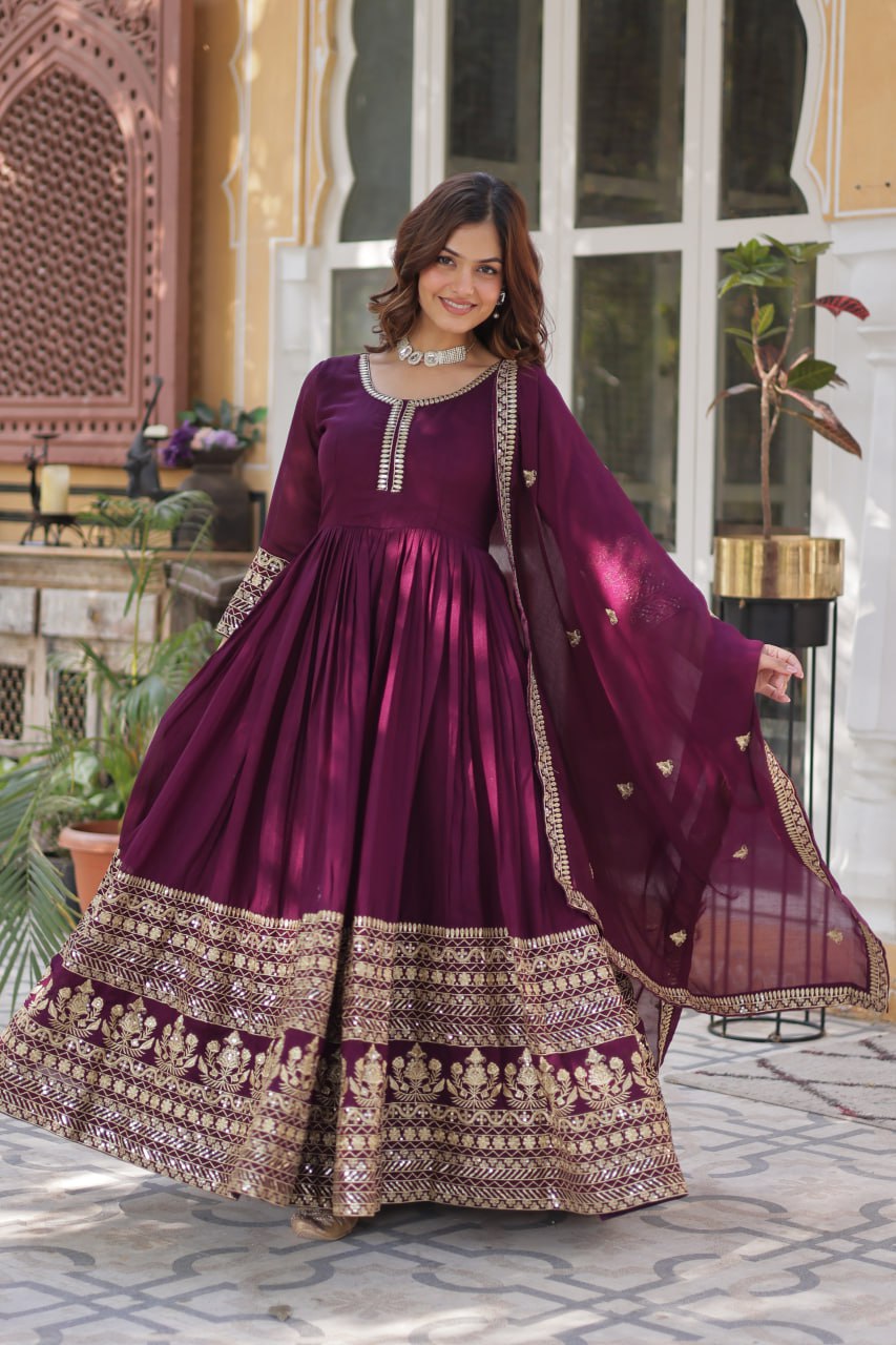 Kritisha Royal Gold Embroidery Flowing Dupatta With Anarkali